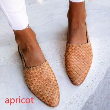 Baotou flat sandals with a buckle fastening and pointed toe, shown in a selection of colours.
