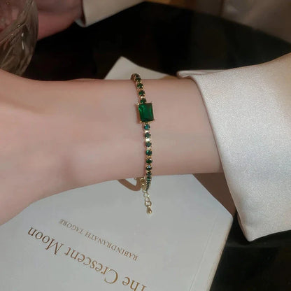 Zircon geometric square bracelet with electroplated finish in various colours