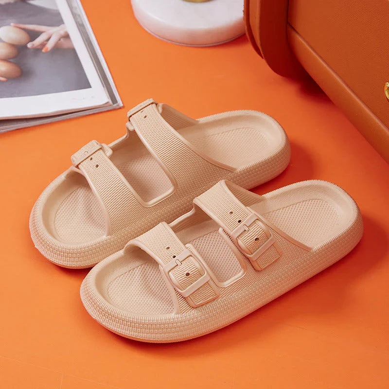 Stylish platform sandals in various colors, featuring a trendy buckle design and cushioned soles for comfort