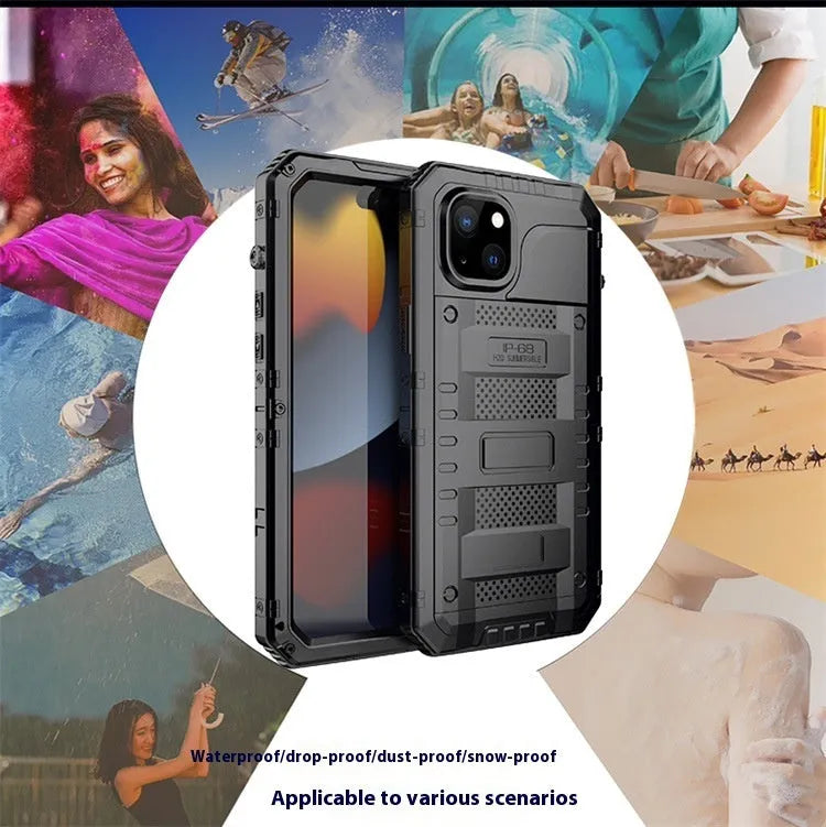 Outdoor sports metal phone case for iPhone 15, two-in-one design, alloy frame, black colour