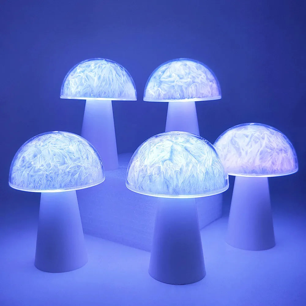 Mushroom-shaped remote control night light with RGB colour changing and battery power