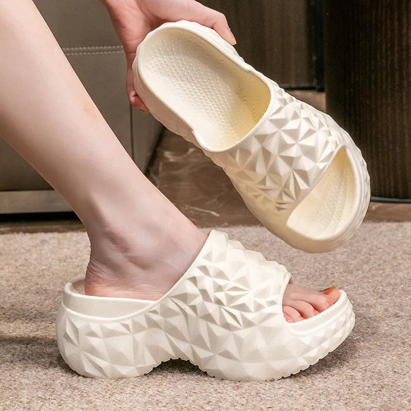 EVA foam flip flop slippers with a thick sole in black, khaki, or white colour.