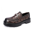 Men's crocodile pattern leather platform loafers in British style with flat heel
