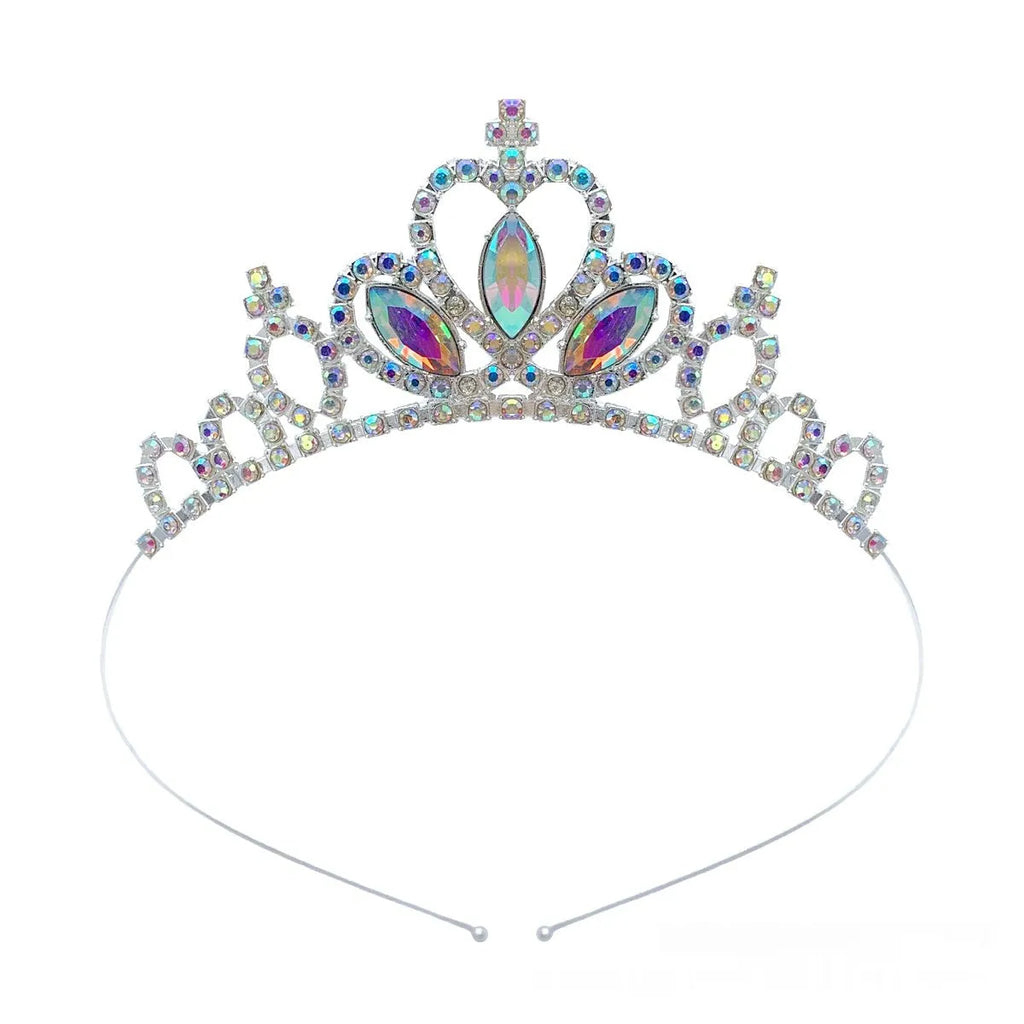 Gold electroplated alloy princess crown tiara with crystal accents for girls birthday parties