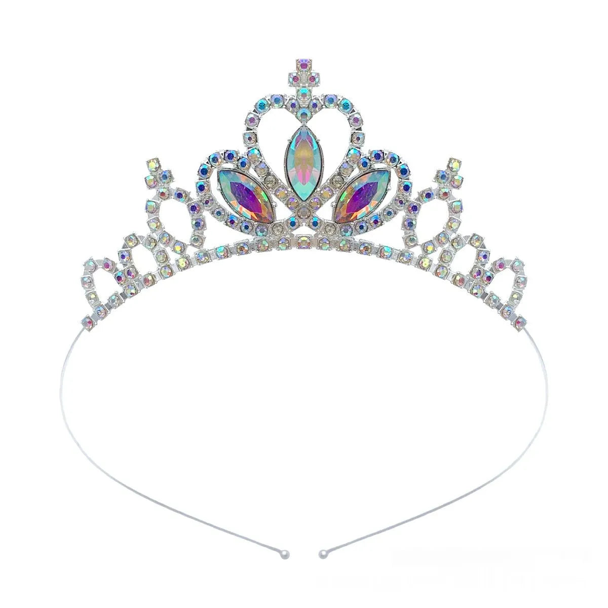 Gold electroplated alloy princess crown tiara with crystal accents for girls birthday parties