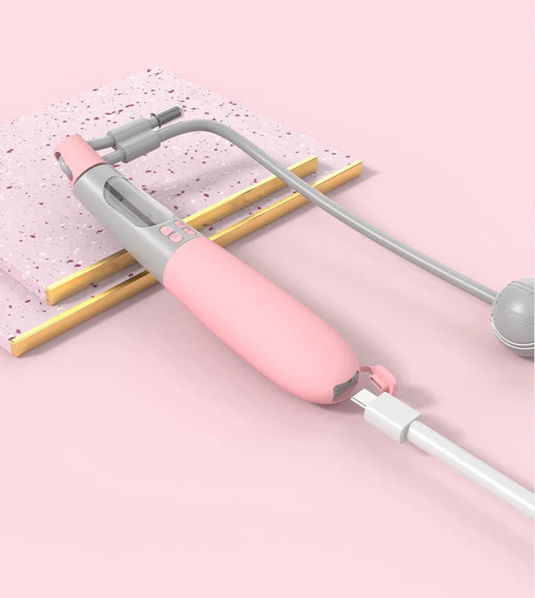 Blue cordless electronic skipping rope with Bluetooth handles and 3m wire