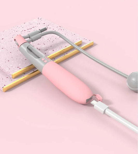 Blue cordless electronic skipping rope with Bluetooth handles and 3m wire