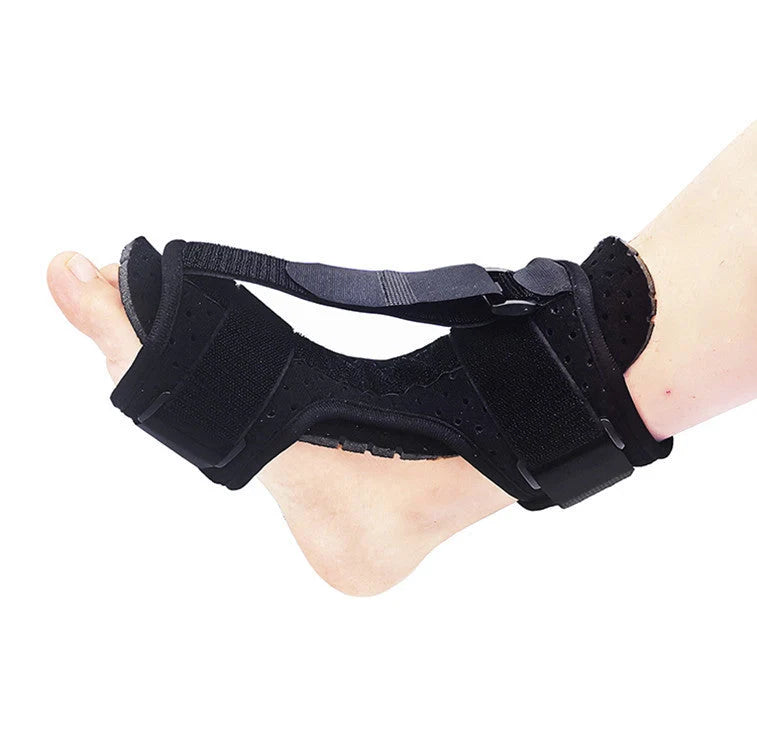 Adjustable dorsal night splint for plantar fasciitis and foot drop support in black