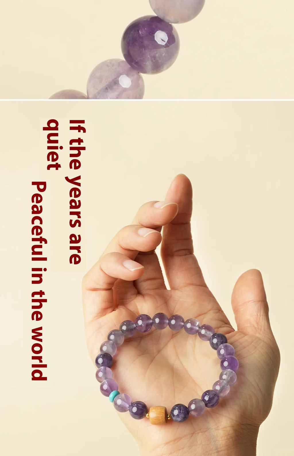 Purple natural amethyst crystal bracelet for women with round beads, shown in 6mm and 8mm size options.