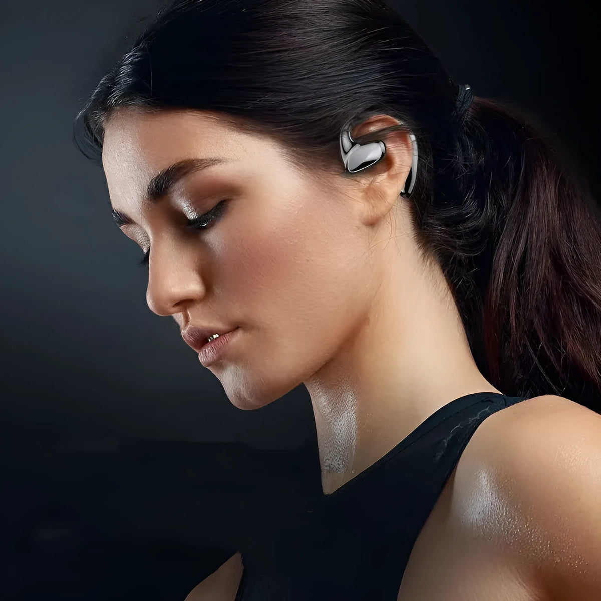 S900 TWS bone conduction earphone in black with charging case