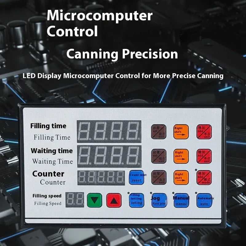 CNC filling machine GFK-280 model on work surface with digital display and dispensing nozzles