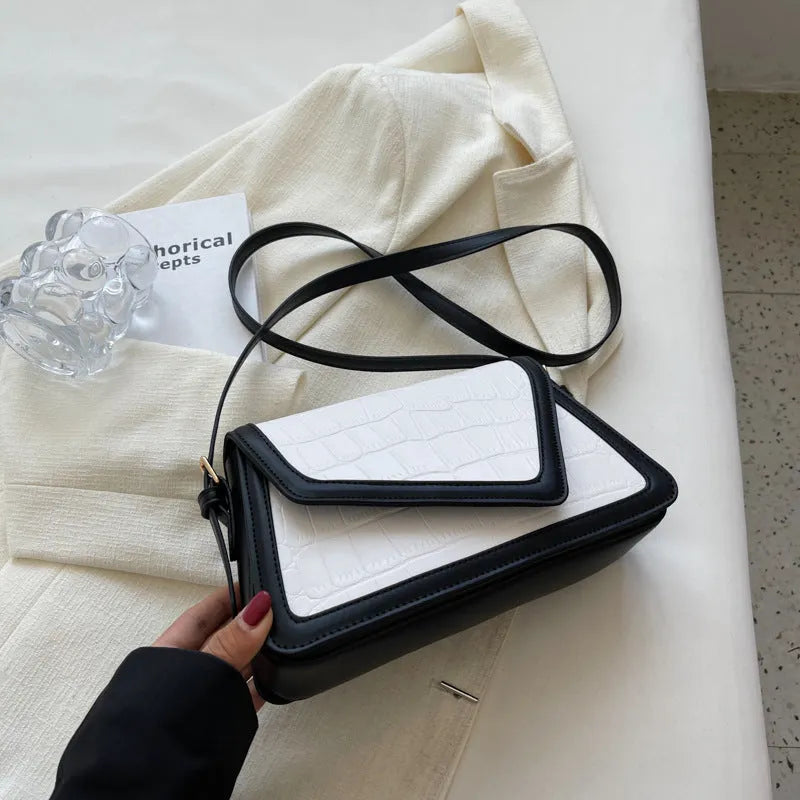 Stone pattern square shoulder bag in PU material with urban simplicity style and one-shoulder design