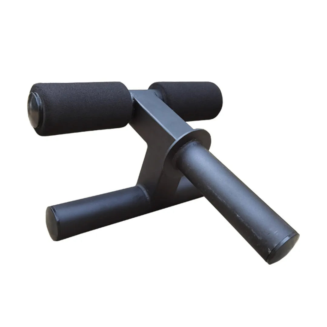 Black steel plate inner calf muscle trainer on a gym floor, dimensions 36x21.5x38.5cm