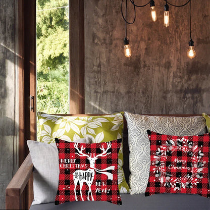 Merry Christmas cushion cover with Elk and Santa Claus design in plush material
