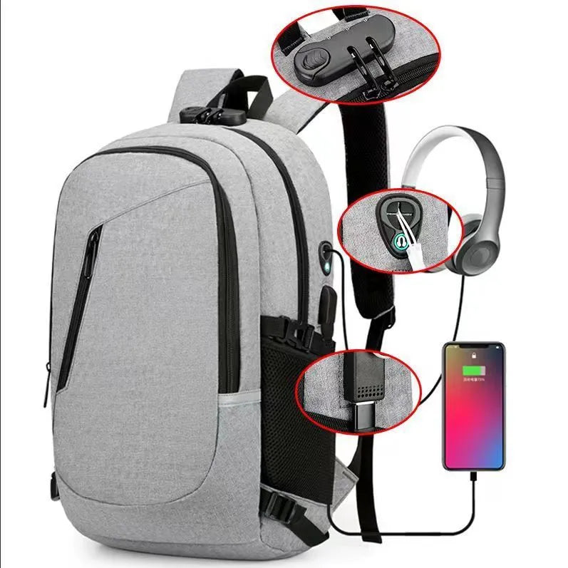 Oxford cloth computer backpack in blue colour showing street trend style with dimensions 50x19x31cm