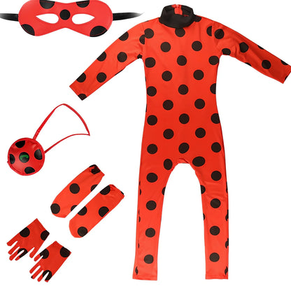 Red synthetic wig and matching costume jewellery set for girls' dress-up and performances