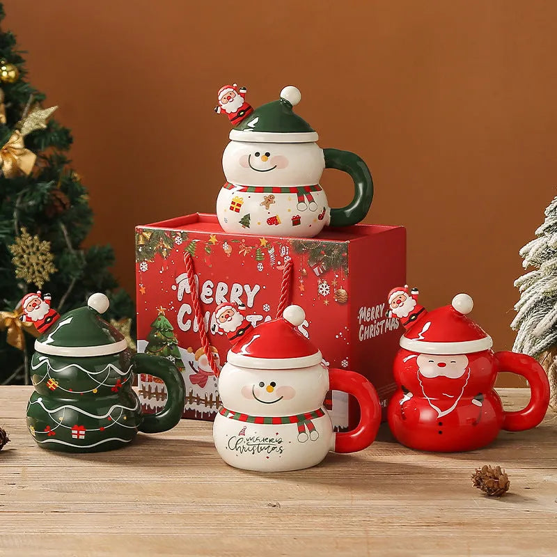 Christmas ceramic cartoon snowman large-capacity water cup 400ml in round shape