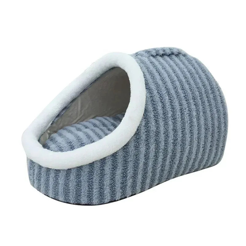 Thickened 3D plush dog cat bed with removable sponge in striped blue green pink yellow colours