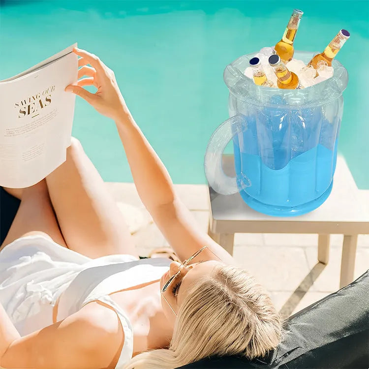 Yellow inflatable PVC ice bucket with beer steins design for parties and outdoor events