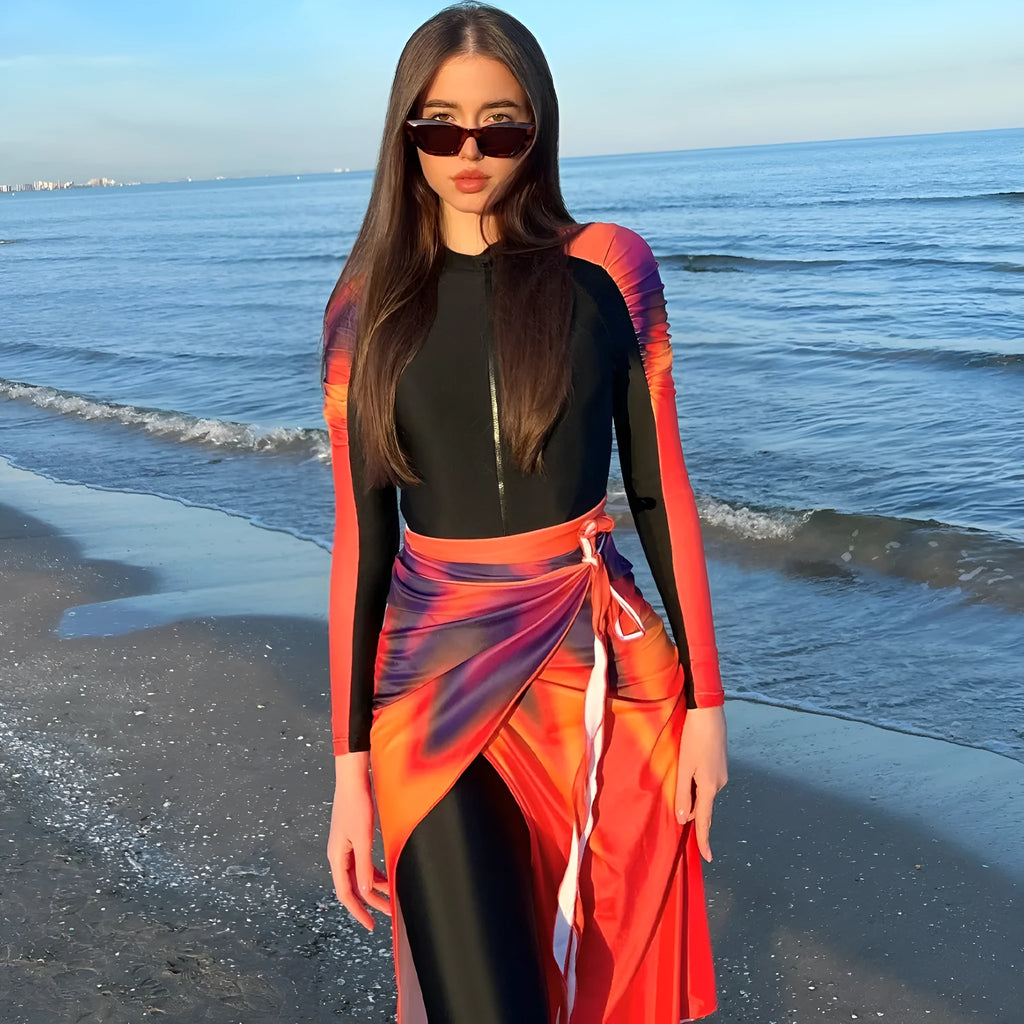 Women's conservative style beach swimsuit three-piece set in colour 427