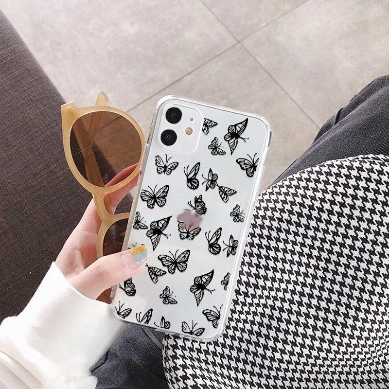 Ins butterfly design TPU mobile phone case for iPhone 13 Pro Max in black