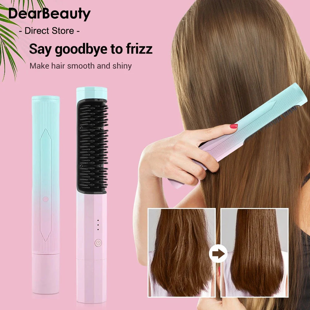Cordless hair straightening brush with 360-degree anti-scald design, rapid 30-second heating, and long-lasting 40-minute battery life