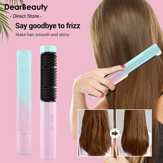 Cordless hair straightening brush with 360-degree anti-scald design, rapid 30-second heating, and long-lasting 40-minute battery life