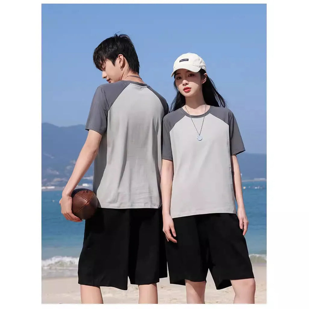 Men's round neck cotton blend t-shirt in loose fit style showing colour options including army green and wine red