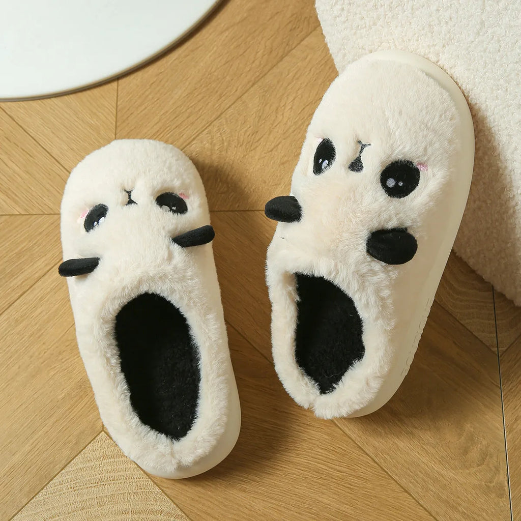 Panda-themed cotton and linen toe-ring slippers with non-slip PVC soles