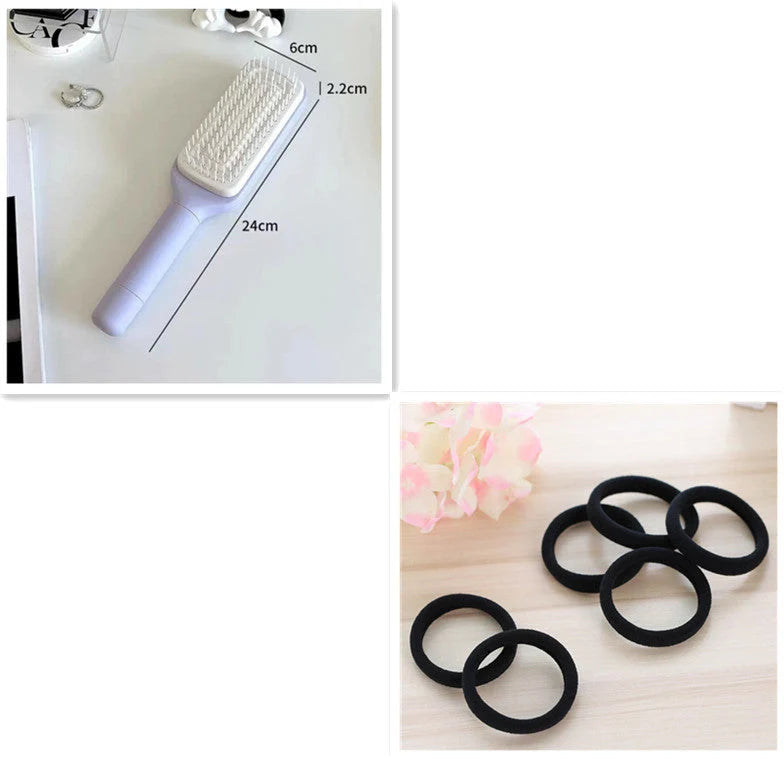 4 in 1 self-cleaning hair brush with anti-static massage comb in Roland Purple and Lunar Rock Gray