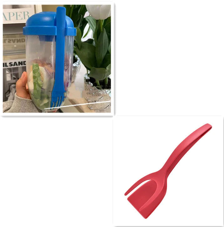 BPA-free salad cup set with fork and sauce holder, 1000ml capacity, in various colours