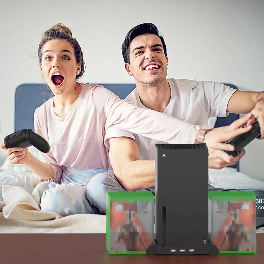 Black ABS multi-function cooling base with game disc storage rack for Xbox Series X