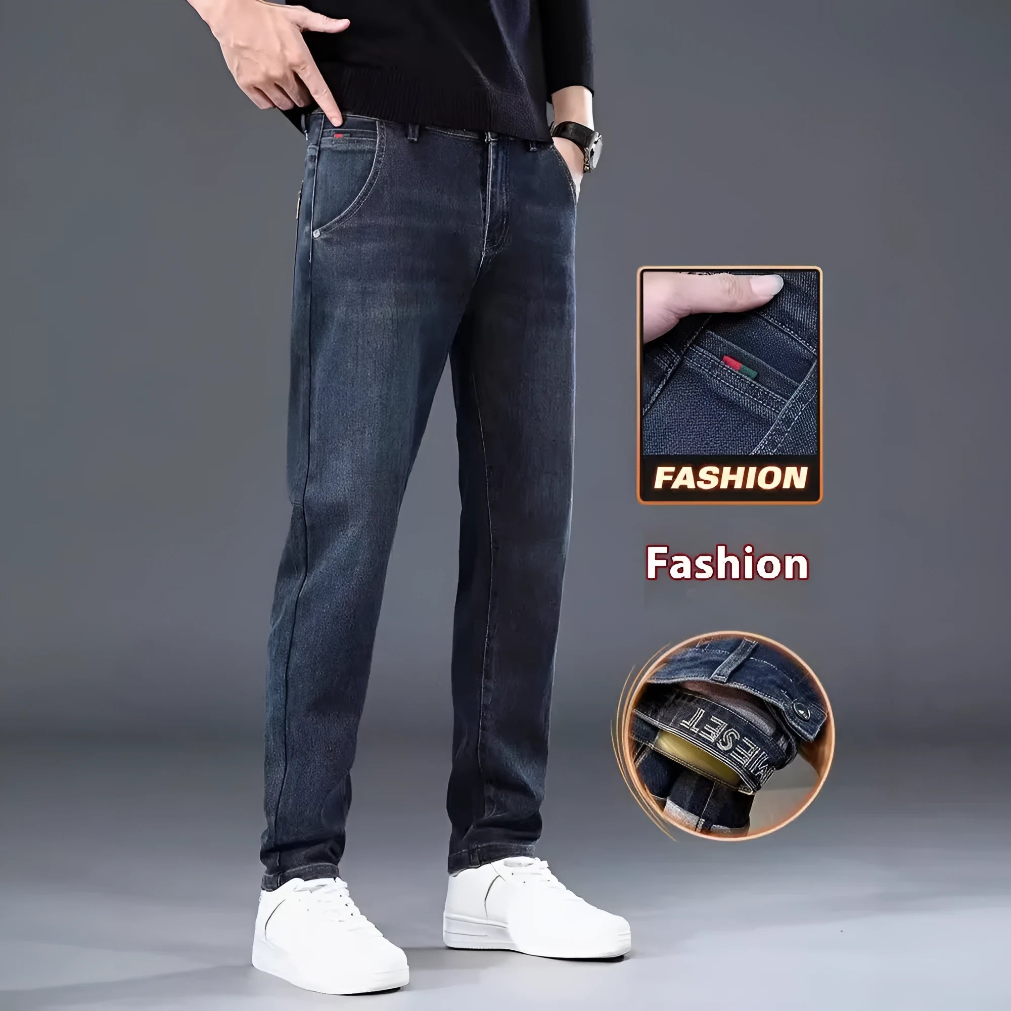 Men's slim straight casual trousers in blue gray with micro elasticity and pencil pant style