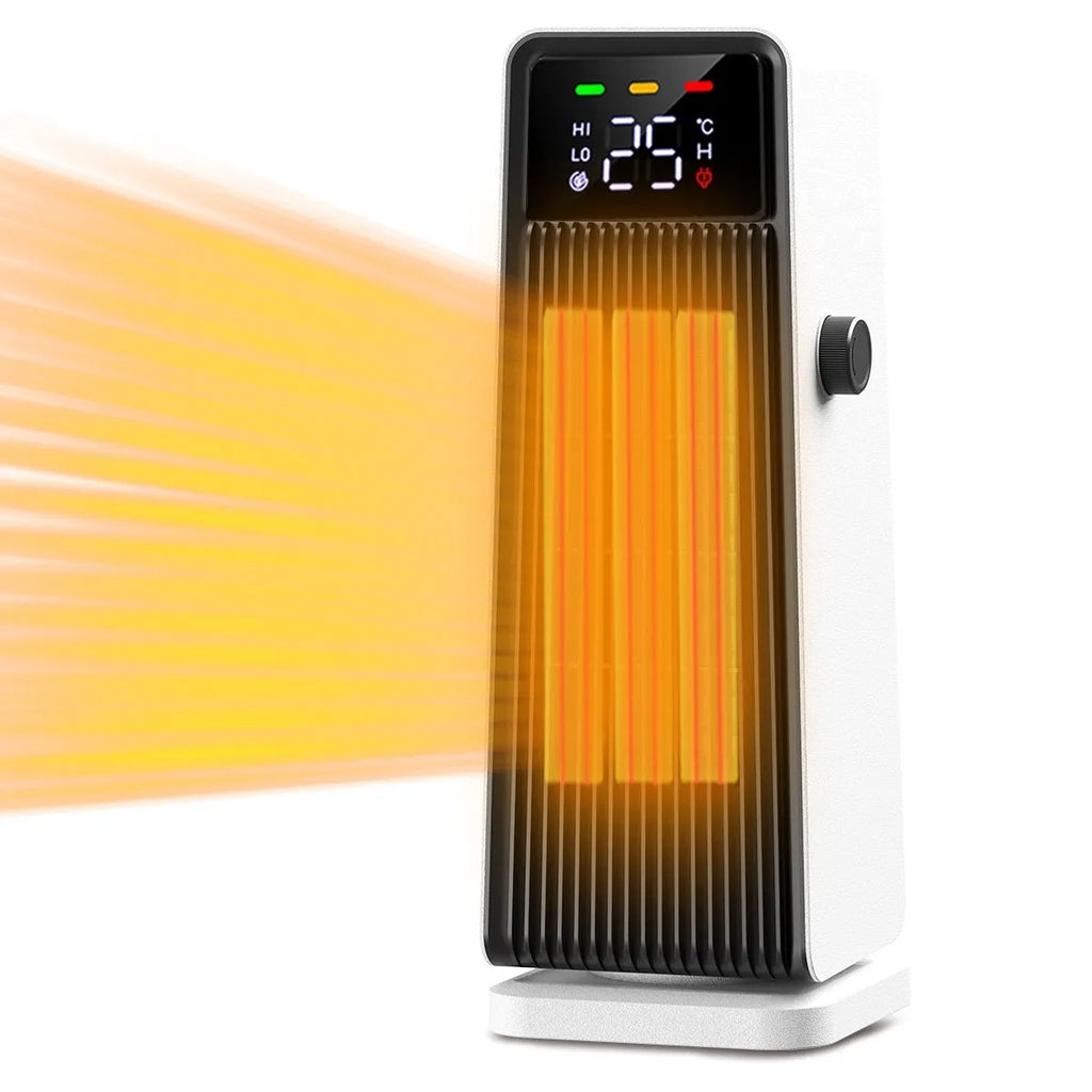 White small electric air conditioner heater with shaking head and touch controls for large rooms