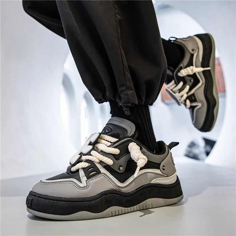Board shoes fashion casual sneaker low top lace-up artificial PU upper PVC sole flat heel White Blue Gray Black