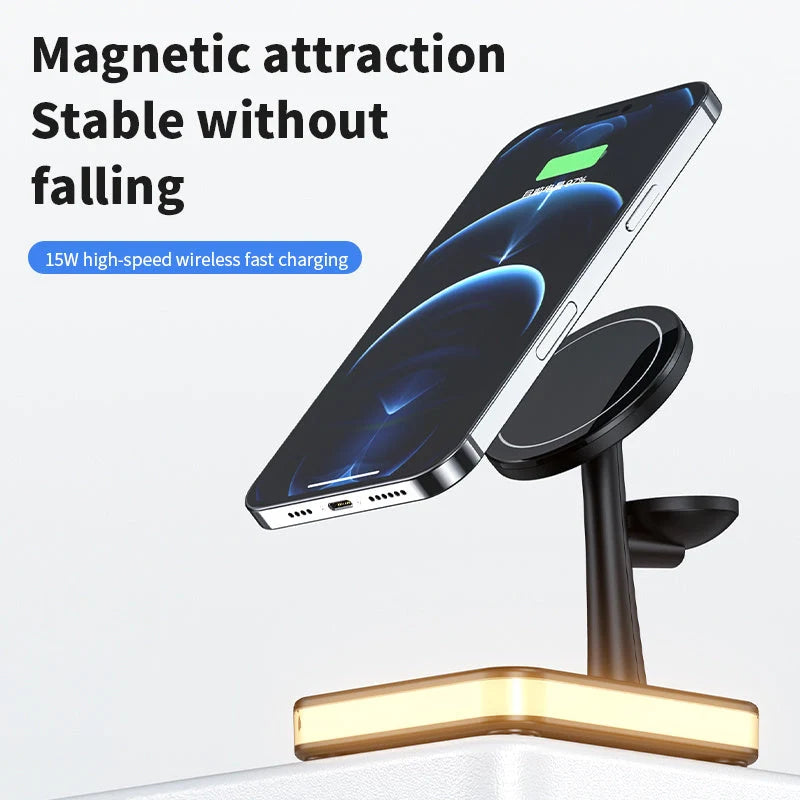 4 In 1 Magnetic Wireless Charger Stand Fast Charging Dock Station in white and black