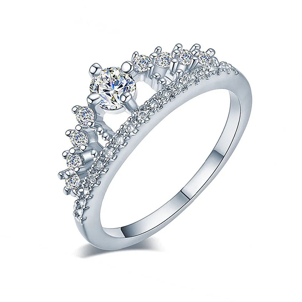 Gold micro-set crown ring with white gold inlay on copper base, unisex style