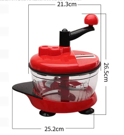 Manual multifunction meat grinder with stainless steel blade and 2.5L clear PP plastic bowl for chopping vegetables
