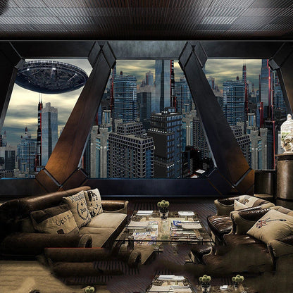 3D Spaceship Space Capsule Wallpaper in abstract Nordic design, waterproof and made from premium silk