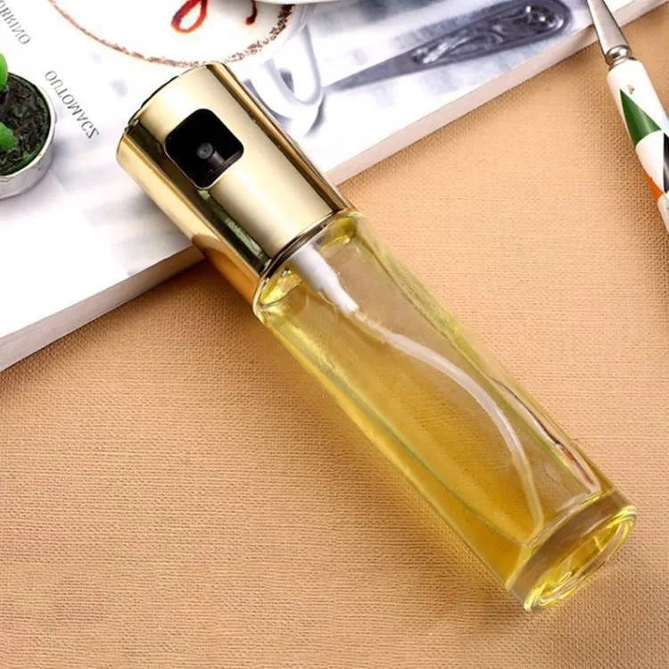 ABS and glass cooking oil spray bottle with push pump in gold, rose gold or silver