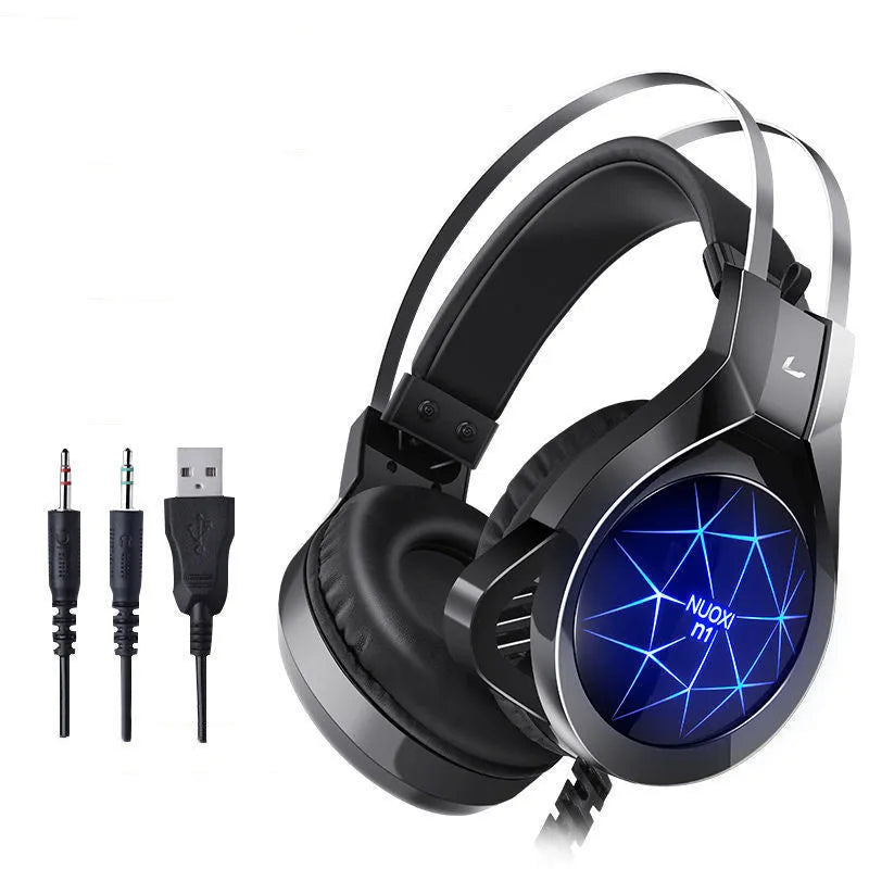 Wired gaming headset with microphone, memory foam ear cushions, and adjustable headband