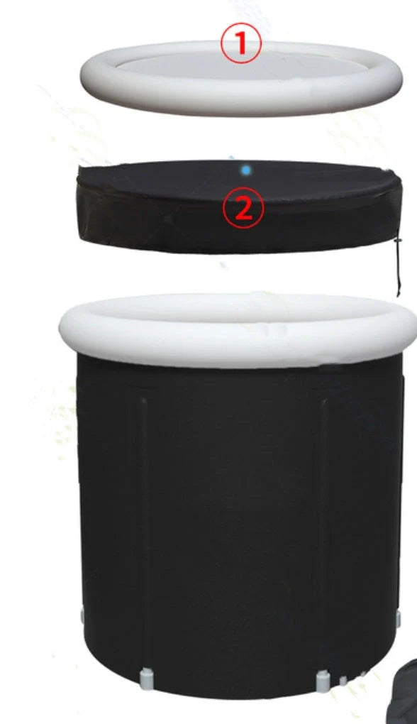 Portable ice bath with inflatable air ring for recovery therapy