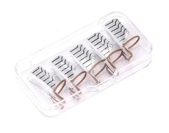 Pack of 5 reusable aluminium phototherapy nail extension trays in gold and silver