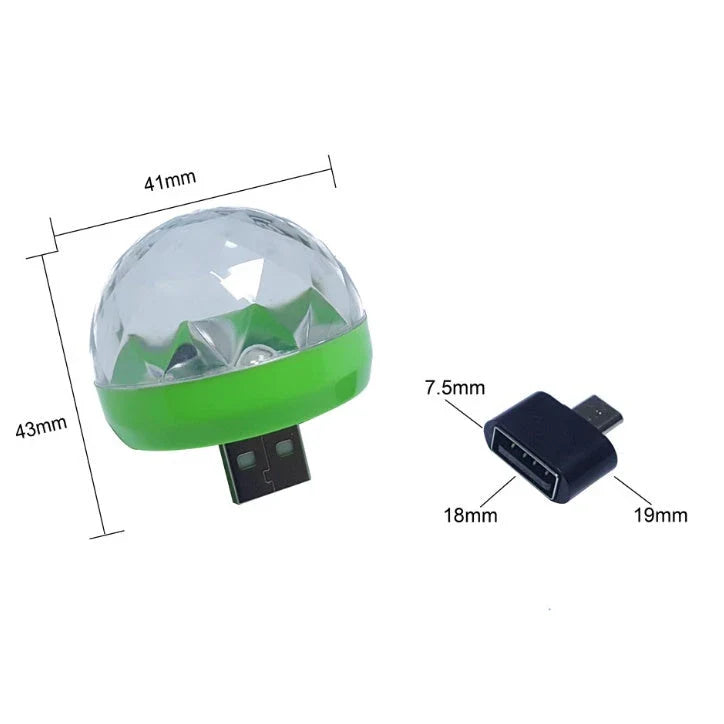 Vibrant USB-powered disco ball with automatic moving mode and sound-activated flashing, perfect for parties and celebrations