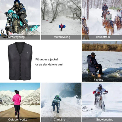 Versatile heated vest for outdoor activities like hiking, fishing, and skiing with adjustable temperature settings and durable construction