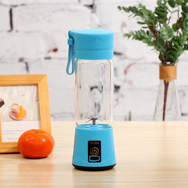 Portable Mini Electric Juicer in various colors with stainless steel blades