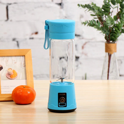 Portable Mini Electric Juicer in various colors with stainless steel blades
