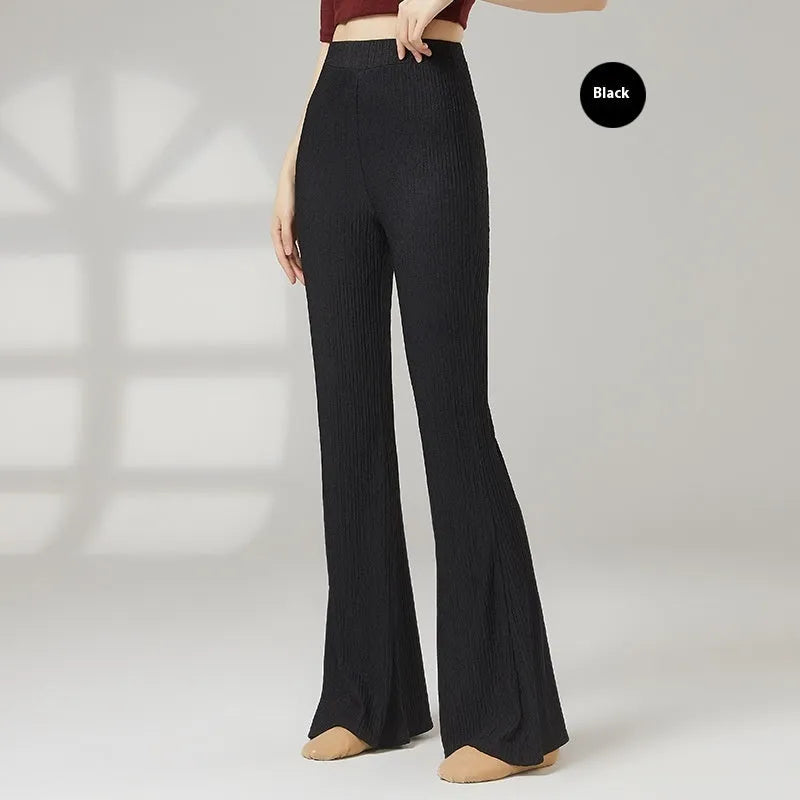 Women's solid colour polyester dance training trousers for classical and sports practice.
