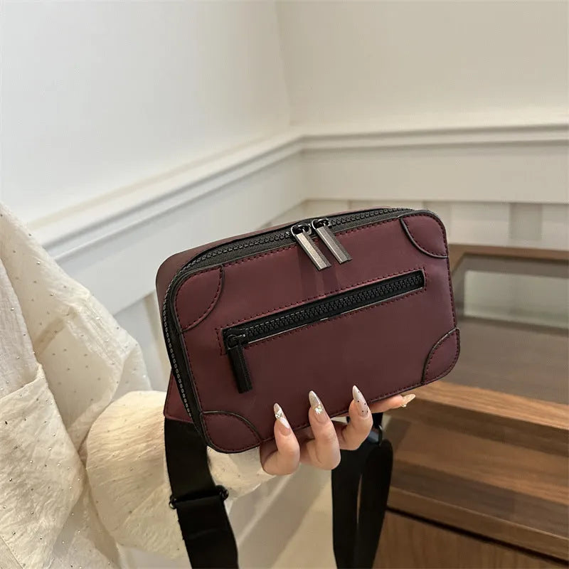 Square PU leather women's crossbody bag with single strap and sewing line details