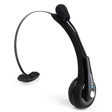 Black and silver Bluetooth wireless headset with headband design and microphone for PS3 and mobile phone voice calls
